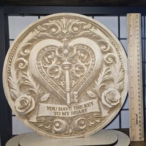 Wooden Heart and Key Plaque, with stand